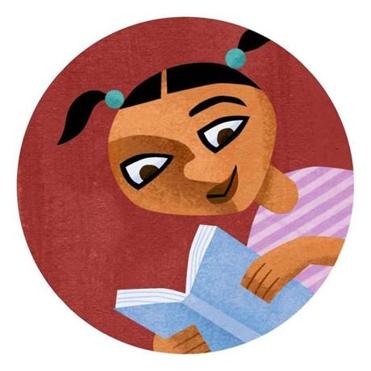 Stylized color drawing of a girl reading.