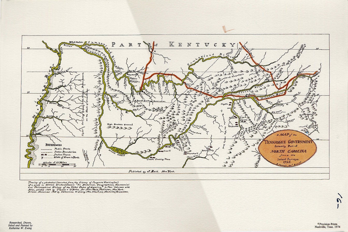 1795 survey map of Tennessee.