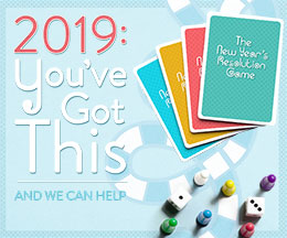2019 advertisement that reads "You've Got This and we can help" next to playing cards that say "The new year's resolution game.".