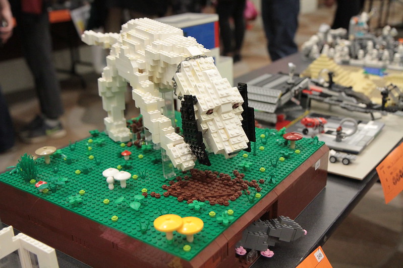 Lego sculpture of a dog that won first place in the age 5-7 category.