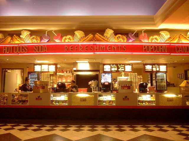 Movie theatre snack counter.