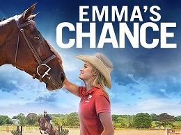 Girl petting a horse with the words "Emma's Chance".