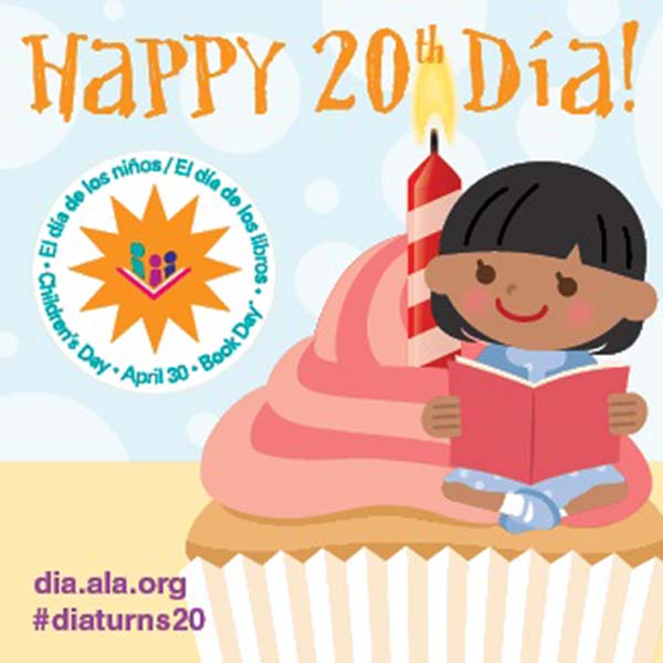 Cartoon illustration of a girl with dark hair and a blue dress holding a book while sitting on a cupcake.