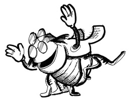 Drawing of a spider with glasses.