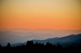Mountain landscape at sunset.