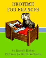 Book cover for the illustrated book Bedtime for Frances showing a bear getting into a bed with a red blanket.
