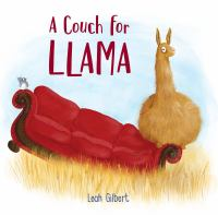 Book cover for A Couch for Llama showing a llama sitting on the end of a red sofa.