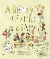 Book cover for A Family is a Family is a Family showing a drawing of adults and children painting on the wall.