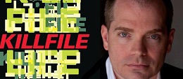Book cover for Killfile next to an image of Chris Farnsworth.