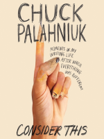 Book cover for Consider This by Chuck Palahniuk showing a hand with the pointer finger pointing up.
