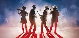Silhouette of four musicians on stage. 