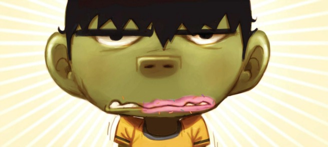 Illustration of child-like Frankenstein. 