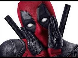 Deadpool character with a red and black suit.