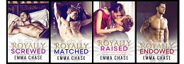 Four romance novel covers by Emma Chase: "Royally Screwed," "Royally Matched," "Royally Raised," and "Royally Endowed."