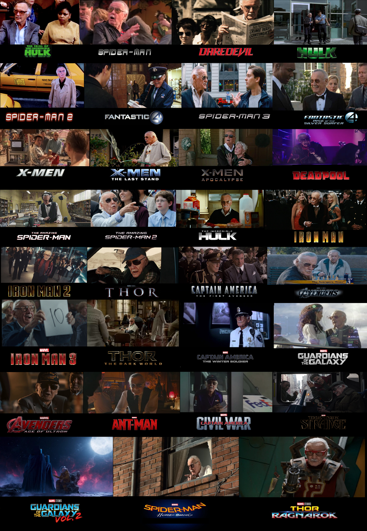 A grid of movie thumbnails and logos including The Godfather, Star Wars, Joker, and various Marvel and DC films.