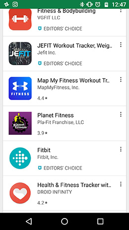 Screenshot of different fitness apps.