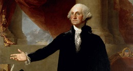 Painting of George Washington with his arm outstretched.