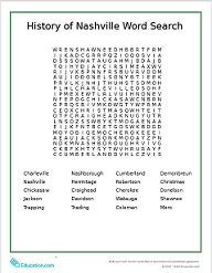 Word search document with a jumble of letters and a list of words to find.