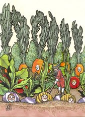 drawing of vegetables growing in a garden