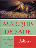 Book cover for "Juliette" by Marquis de Sade, featuring an oil painting of a reclining figure on a bed above bold red and teal text blocks.
