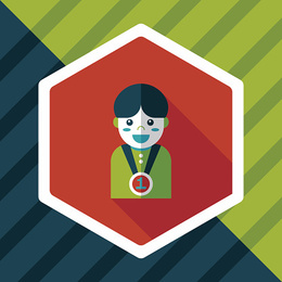 Red and green icon of a child.