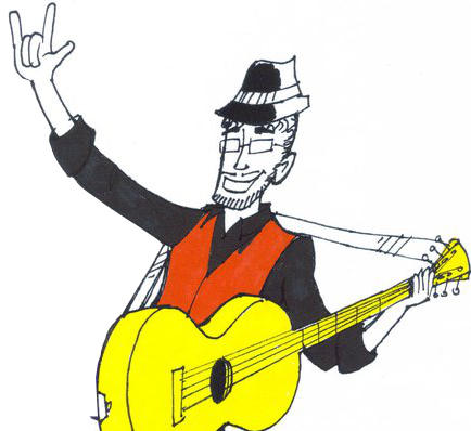 illustration of man playing guitar.