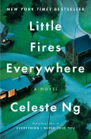 Book cover for little fires everywhere shows scene of neighborhood model with houses lit from within.