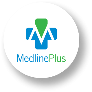 Logo for MedlinePlus showing a plus sign that looks like a person wearing scrubs.