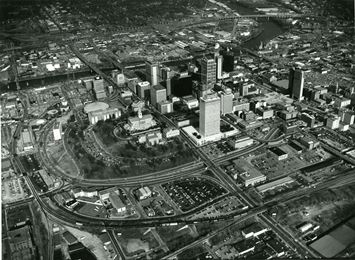aerial view of downtown nashville.