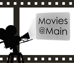 Logo for movies at main shows film camera and film frames.