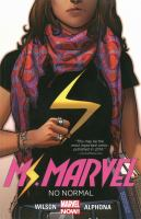 Book cover for ms marvel shows torso of young woman wearing a shirt with a bolt design and a pink scarf.