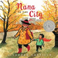 Book cover for the illustrated book Nana in the City showing a woman and a child walking in a park.