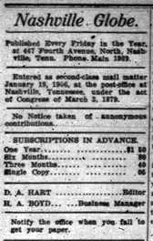 Clipping from the Nashville Globe showing subscription prices.