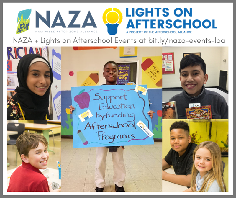 Advertisement for NAZA's Lights on Afterschool showing students at various schools.