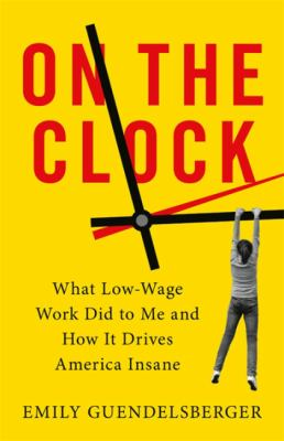 Book cover for On The Clock showing a woman hanging from the minute hand of a large clock.