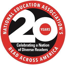 A circular logo for the National Education Association's 20th anniversary of Read Across America.