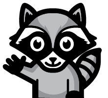 Cartoon raccoon waves. 