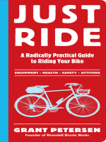 Book Cover for just ride features a blue outline sketch of bicycle against red background