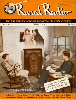 Old magazine cover showing family listening to radio