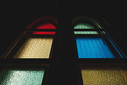 Stain glass windows at the Ryman Auditorium.