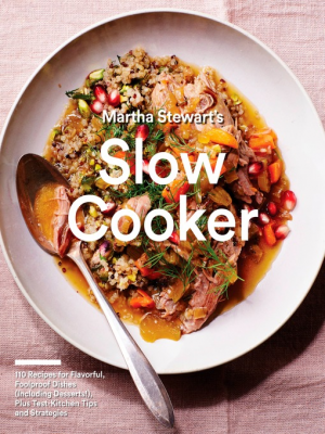 slow cooker book cover has a plate with meal and a spoon.
