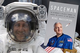 Cover of book "Spaceman" by Mike Massimino with an image of Mike in a spacesuit next to it.