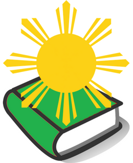 Cartoon green book with a crude cartoon yellow sun on top of it.