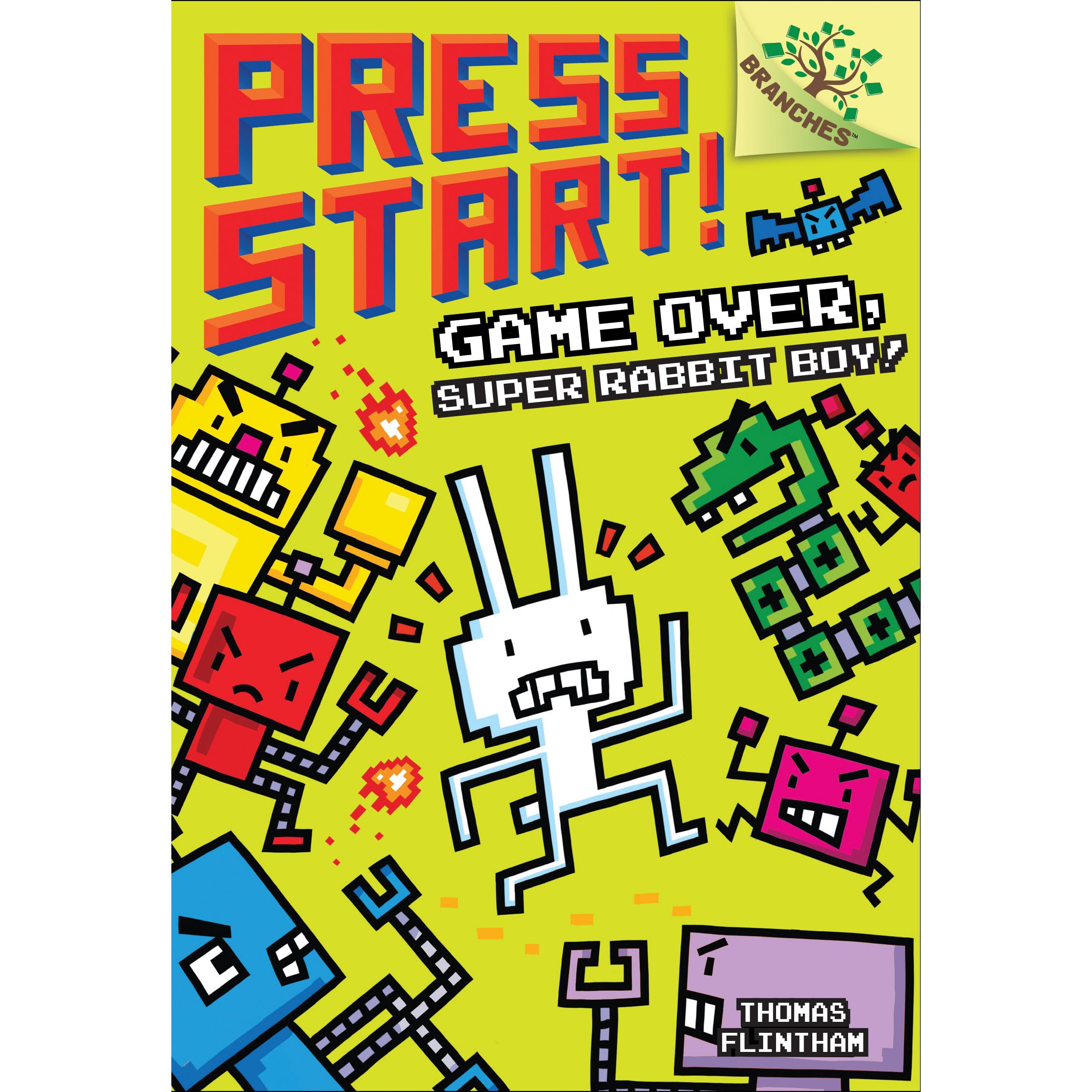Cover for video game with words "Press Start! Game over, Super Rabbit boy".
