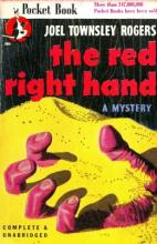 Vintage book cover for The Red Right Hand with a hand clutching at sand.