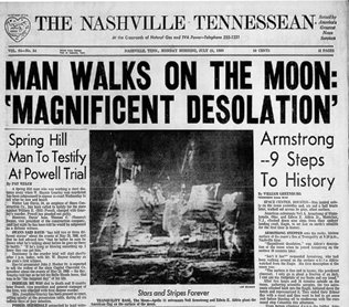 Tennessean front page from 1969 about man walking on the moon.