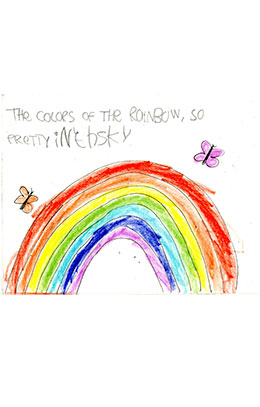 Crayon drawing of a rainbow.