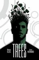 Man colored in green and black with plants and flowers growing out of the top of his head.