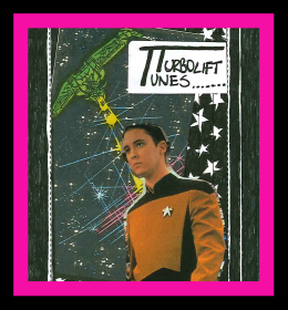 handmade zine image of Star Trek The Next Generation character with abstract background.