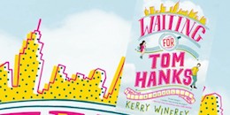 Waiting for Tom Hanks book cover on background of yellow cityscape.